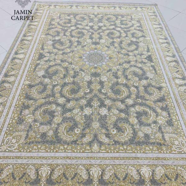 Gloria cashmere rug design, 1200 comb density, 3600, ten color highlights