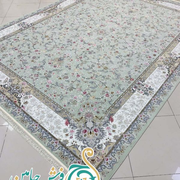 فرش 1700 شانه تراکم 5100 بدون برجستگی طرح گلسا سبز ده رنگ