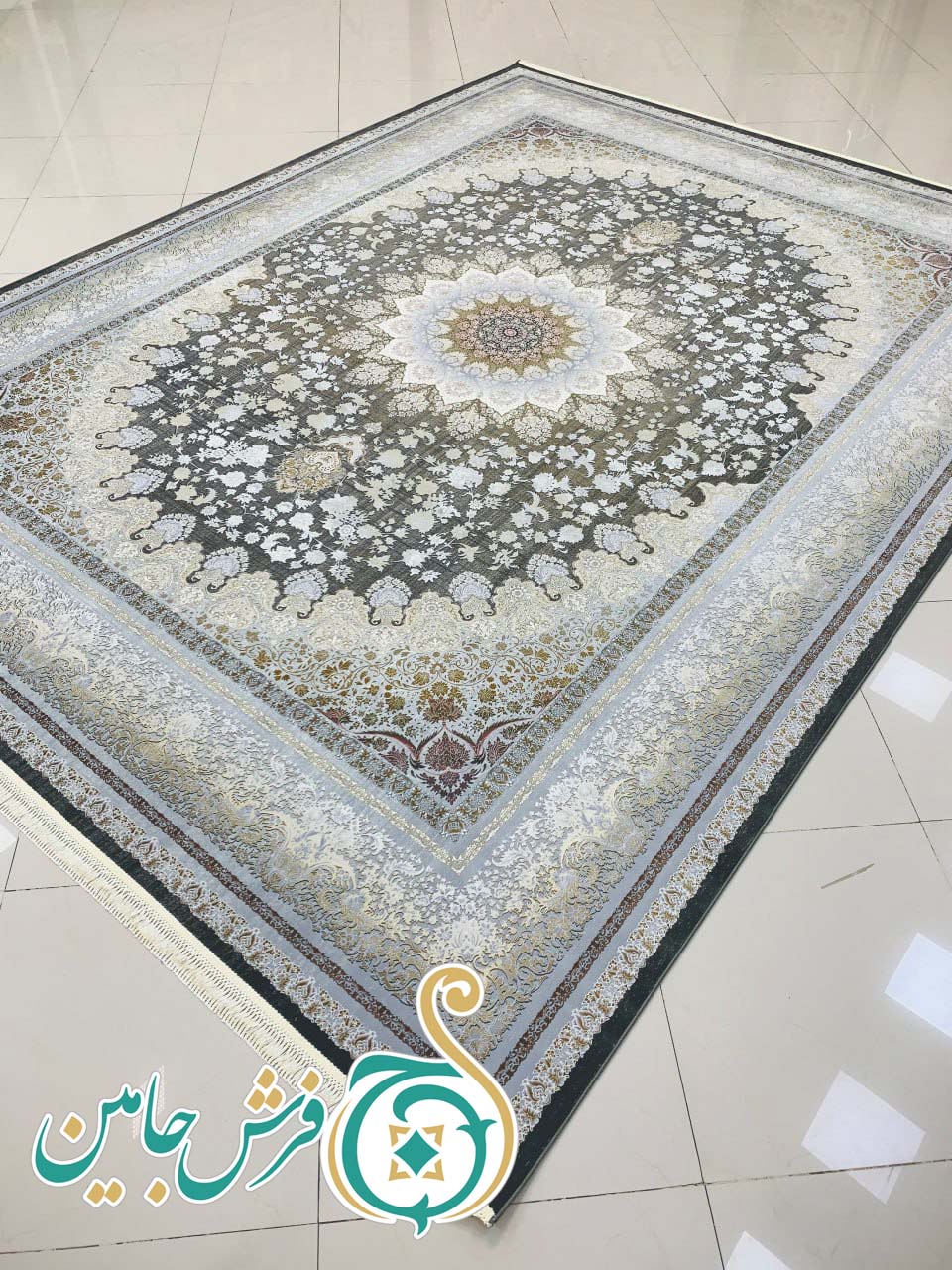 فرش 1700 شانه تراکم 5100 بدون برجستگی طرح دیانا ذغالی ده رنگ