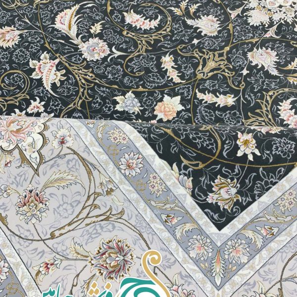 فرش 1700 شانه تراکم 5100 بدون برجستگی طرح ایتک ذغالی ده رنگ