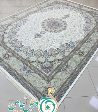 فرش 1700 شانه تراکم 5100 بدون برجستگی طرح ترنج کرم ده رنگ