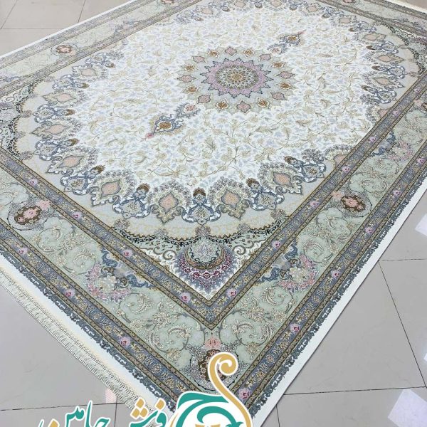 فرش 1700 شانه تراکم 5100 بدون برجستگی طرح ترنج کرم ده رنگ
