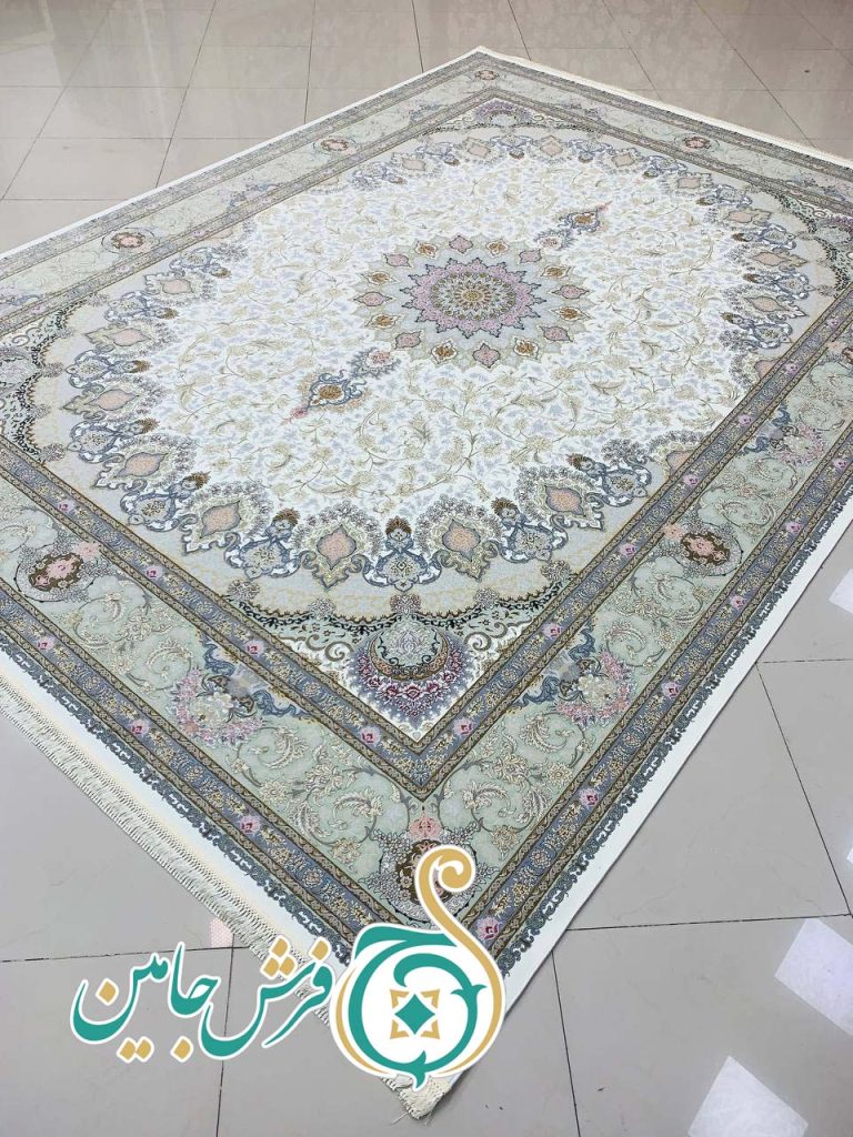 فرش 1700 شانه تراکم 5100 بدون برجستگی طرح ترنج کرم ده رنگ