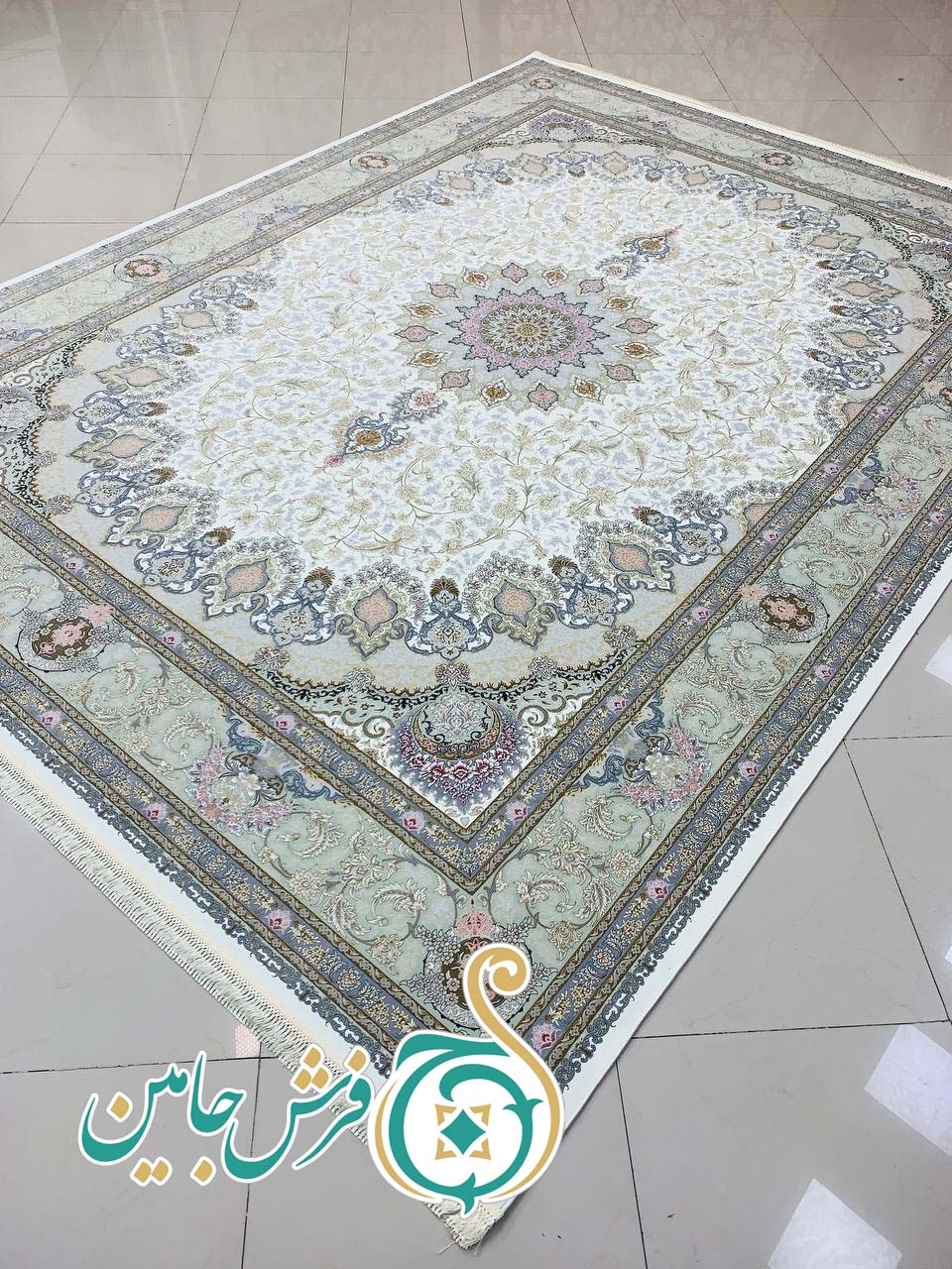 فرش 1700 شانه تراکم 5100 بدون برجستگی طرح ترنج کرم ده رنگ
