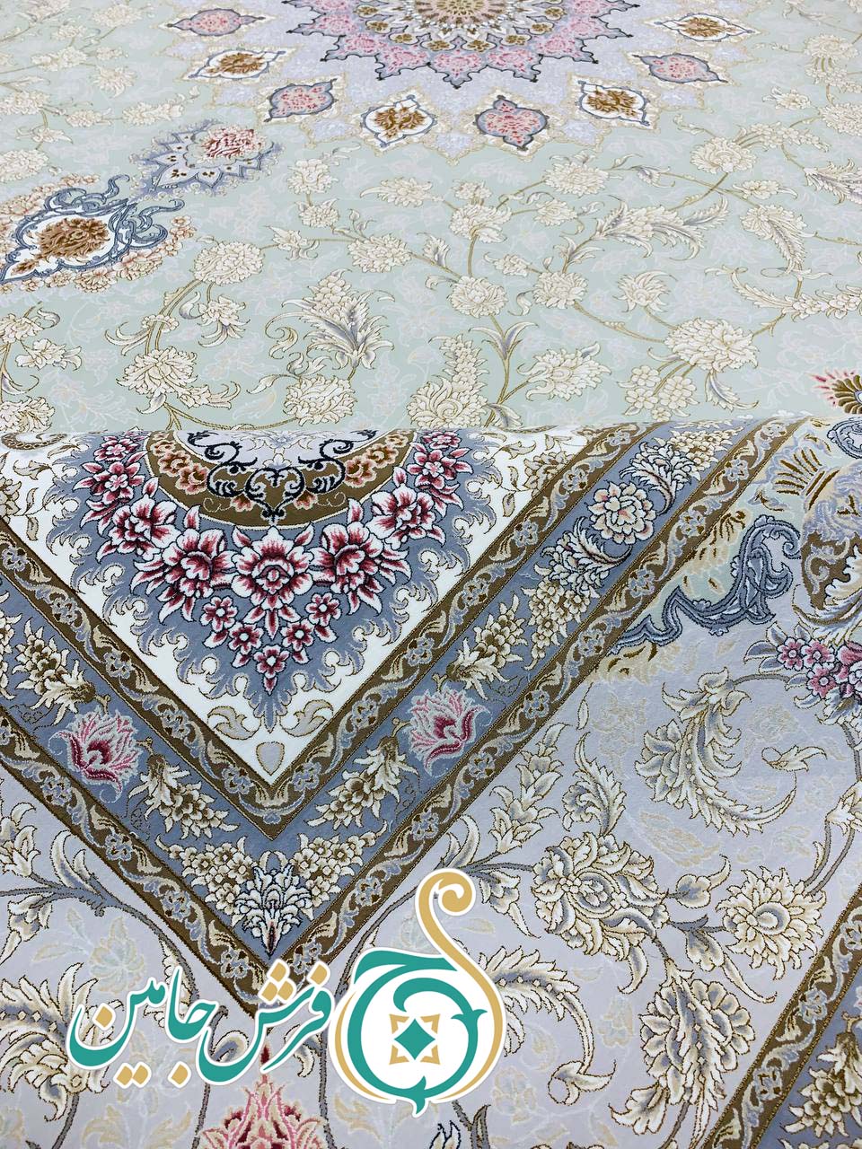 فرش 1700 شانه تراکم 5100 بدون برجستگی طرح ترنج سبز ده رنگ