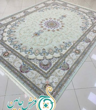 فرش 1700 شانه تراکم 5100 بدون برجستگی طرح ترنج سبز ده رنگ