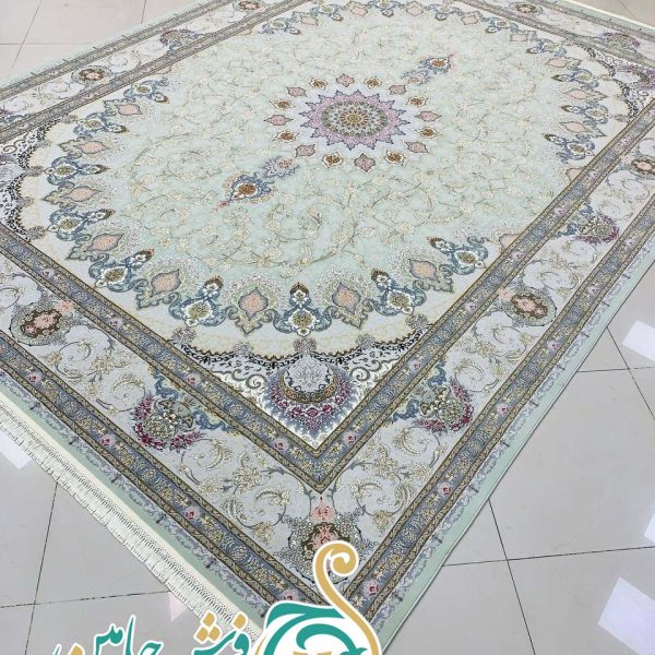 فرش 1700 شانه تراکم 5100 بدون برجستگی طرح ترنج سبز ده رنگ
