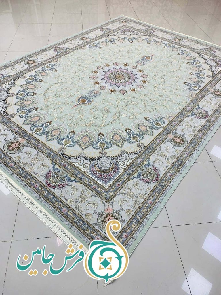 فرش 1700 شانه تراکم 5100 بدون برجستگی طرح ترنج سبز ده رنگ