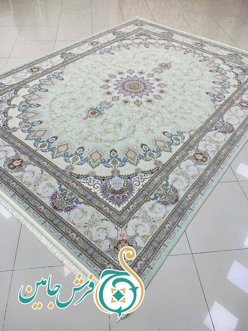 فرش 1700 شانه تراکم 5100 بدون برجستگی طرح ترنج سبز ده رنگ