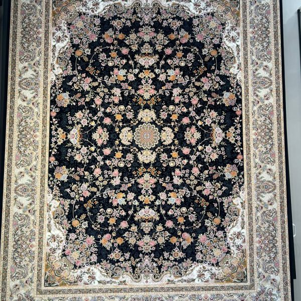 فرش سلطان سرمه ای ۱۲۰۰ شانه تراکم ۳۶۰۰ برجسته پالت تبریز