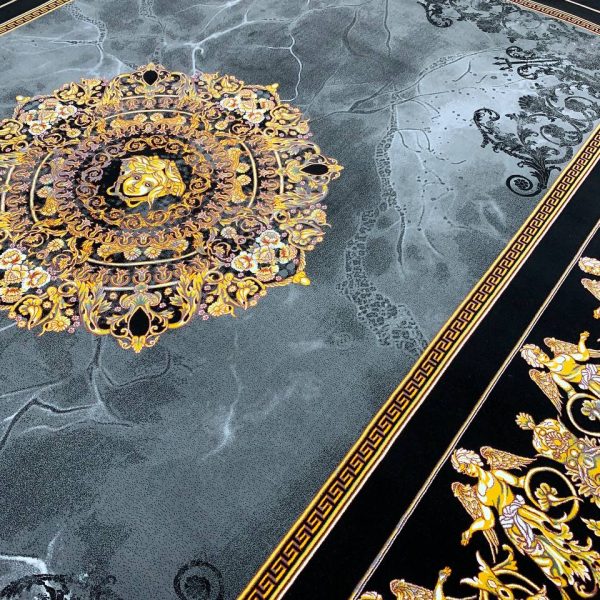 فرش ماشینی ۱۲۰۰ شانه طرح ورساچه با لچک دودی بدون برجستگی