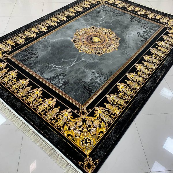 فرش ماشینی ۱۲۰۰ شانه طرح ورساچه با لچک دودی بدون برجستگی