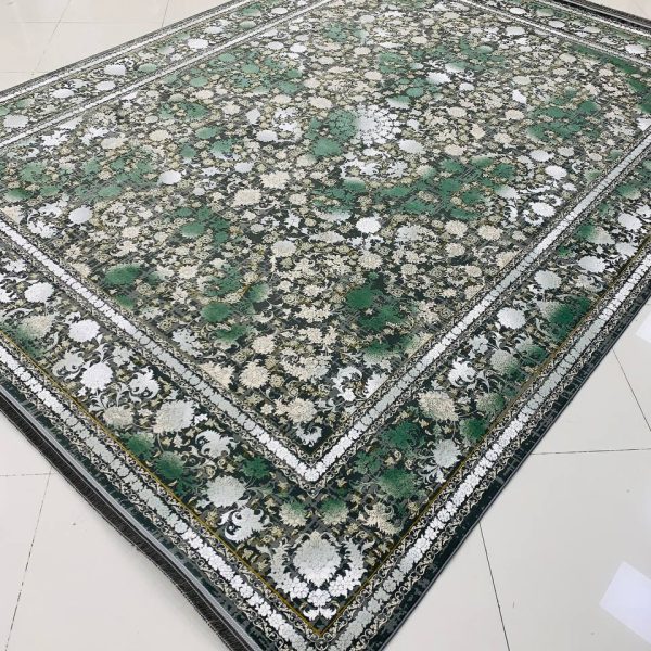 فرش ماشینی ۱۲۰۰ شانه طرح پانیا دودی گل برجسته