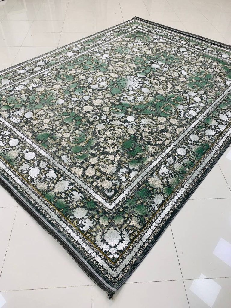 فرش ماشینی ۱۲۰۰ شانه طرح پانیا دودی گل برجسته