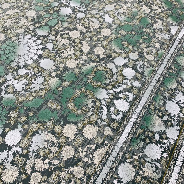 فرش ماشینی ۱۲۰۰ شانه طرح پانیا دودی گل برجسته