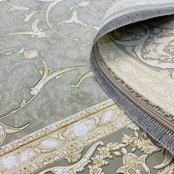 فرش ماشینی ۱۲۰۰ شانه طرح سامیا ترمه ای گل برجسته