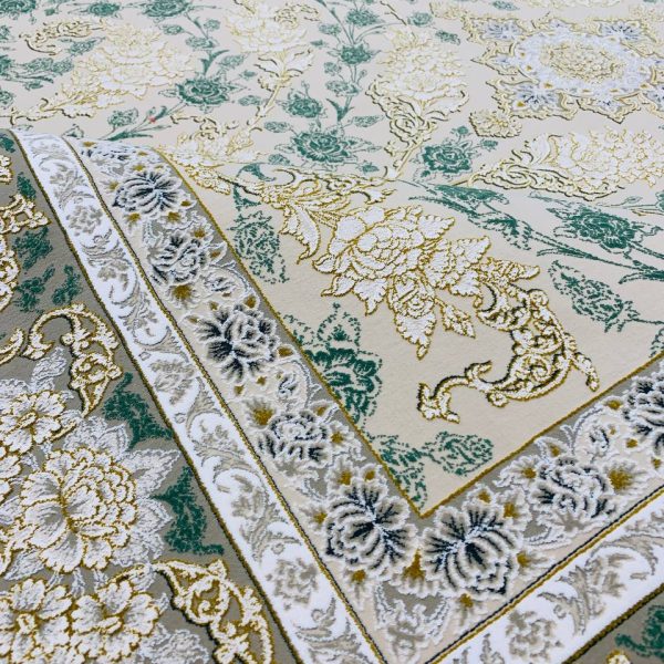 فرش ماشینی ۱۲۰۰ شانه طرح رزیتا 201 صدفی گل برجسته