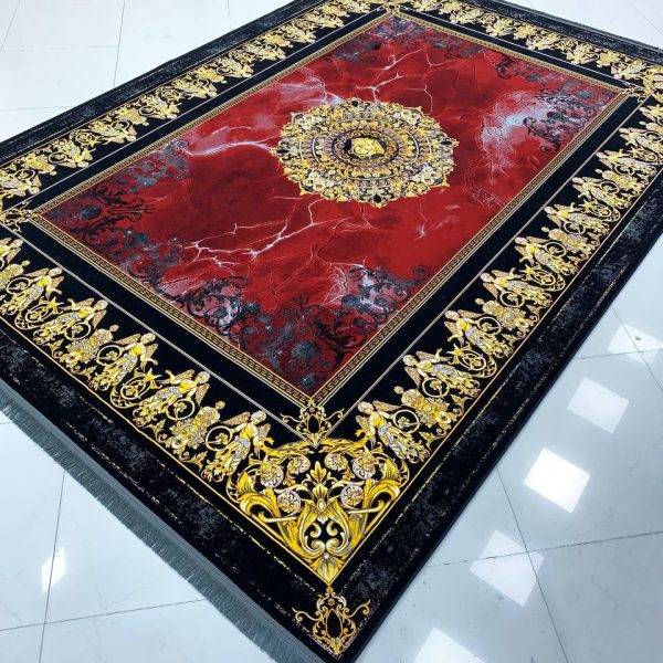 فرش ماشینی ۱۲۰۰ شانه طرح ورساچه با لچک لاکی بدون برجستگی