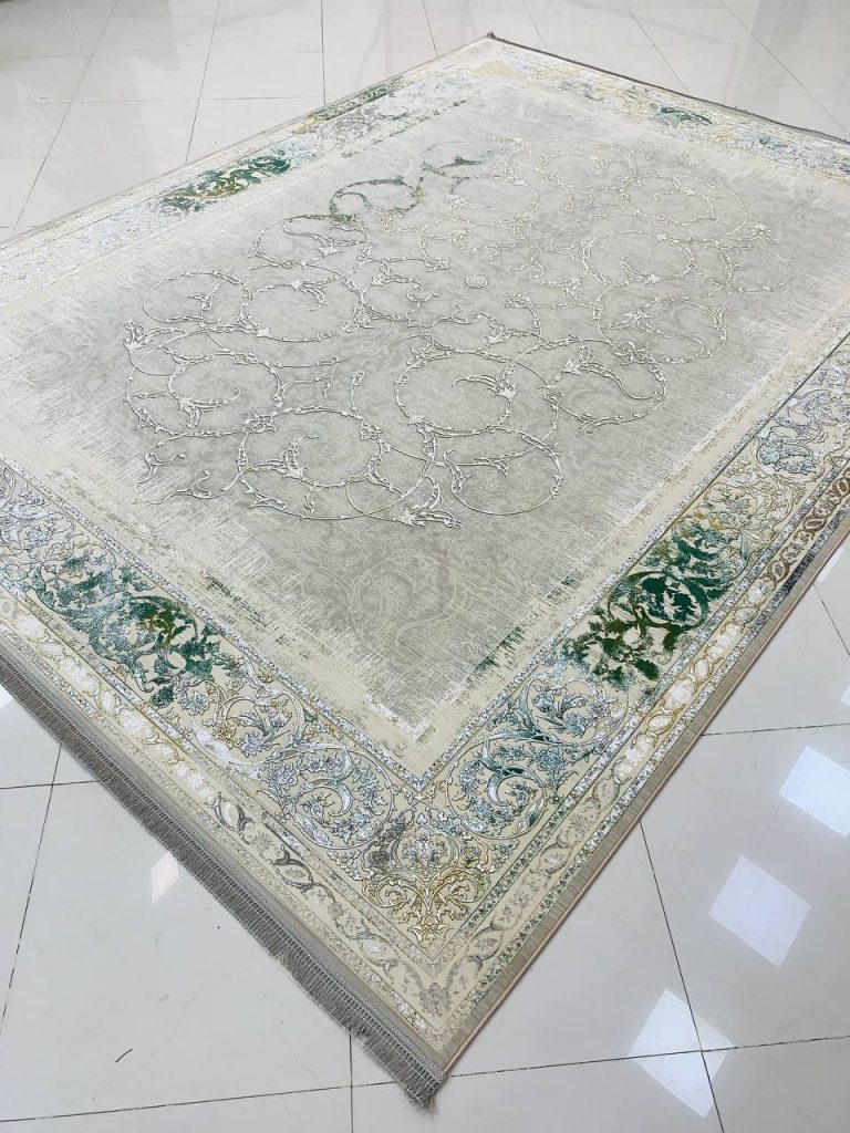 فرش ماشینی ۱۲۰۰ شانه طرح روناک ترمه ای گل برجسته