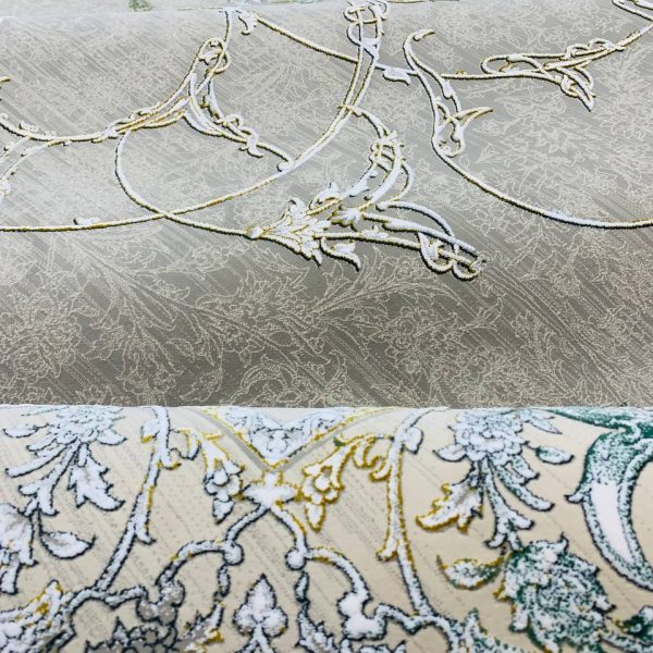 فرش ماشینی ۱۲۰۰ شانه طرح روناک ترمه ای گل برجسته