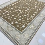 فرش ماشینی ۱۲۰۰ شانه طرح زرگل نسکافه ای گل برجسته