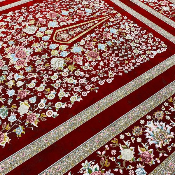 فرش ماشینی ۱۲۰۰ شانه طرح باغ گل لاکی گل برجسته