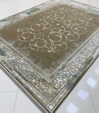 فرش ماشینی ۱۲۰۰ شانه طرح روناک نسکافه ای گل برجسته