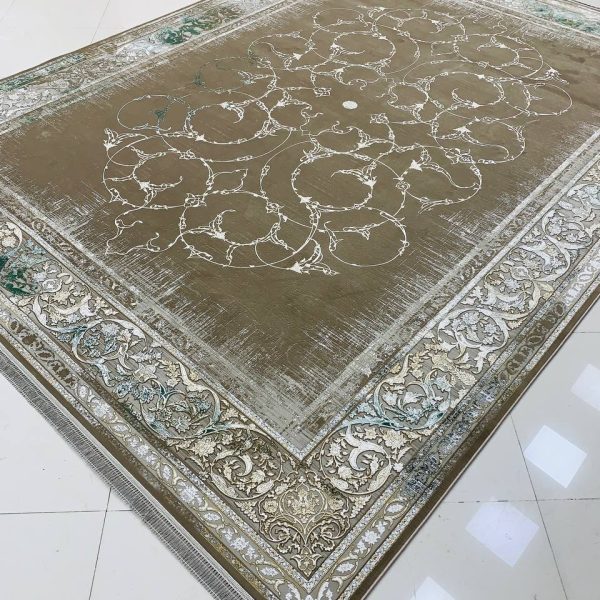فرش ماشینی ۱۲۰۰ شانه طرح روناک نسکافه ای گل برجسته