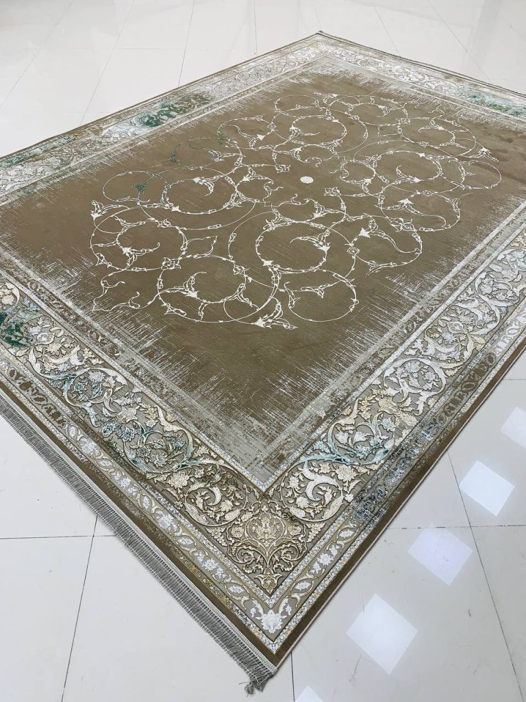 فرش ماشینی ۱۲۰۰ شانه طرح روناک نسکافه ای گل برجسته