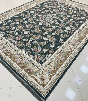 فرش ماشینی ۱۲۰۰ شانه طرح ترلان دودی گل برجسته