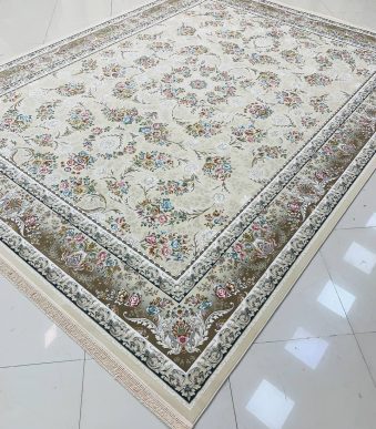 فرش ماشینی ۱۲۰۰ شانه طرح ترلان صدفی گل برجسته