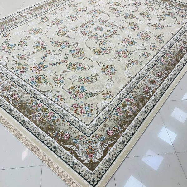فرش ماشینی ۱۲۰۰ شانه طرح ترلان صدفی گل برجسته