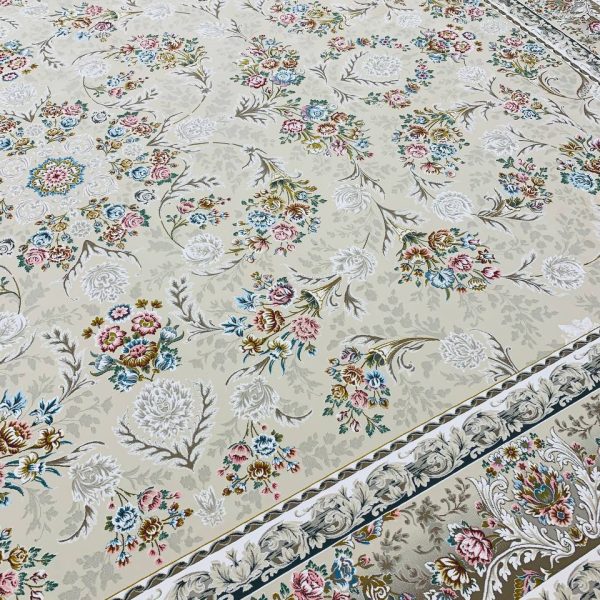 فرش ماشینی ۱۲۰۰ شانه طرح ترلان صدفی گل برجسته