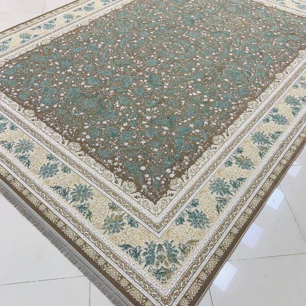فرش ماشینی ۱۲۰۰ شانه طرح رویا نسکافه ای گل برجسته