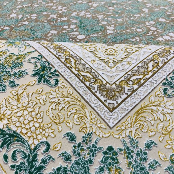 فرش ماشینی ۱۲۰۰ شانه طرح رویا نسکافه ای گل برجسته