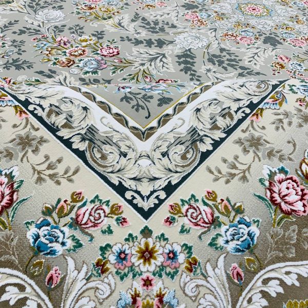 فرش ماشینی ۱۲۰۰ شانه طرح ترلان ترمه ای گل برجسته