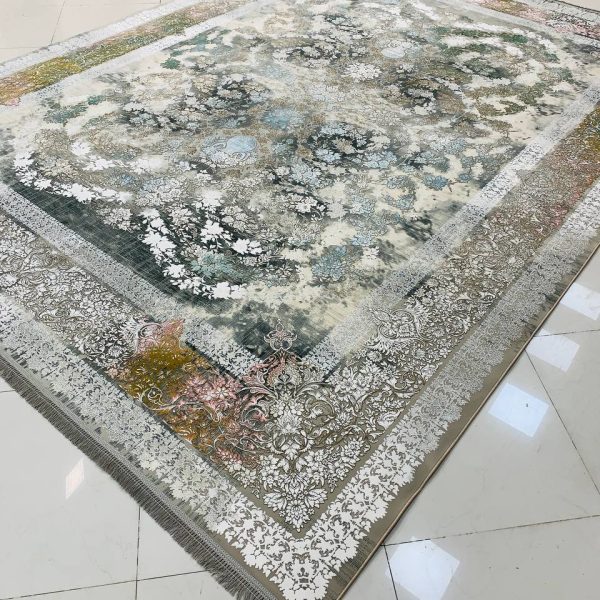 فرش ماشینی ۱۲۰۰ شانه طرح رها ترمه ای گل برجسته