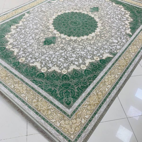فرش ماشینی ۱۲۰۰ شانه طرح کلاسیک ترمه ای گل برجسته