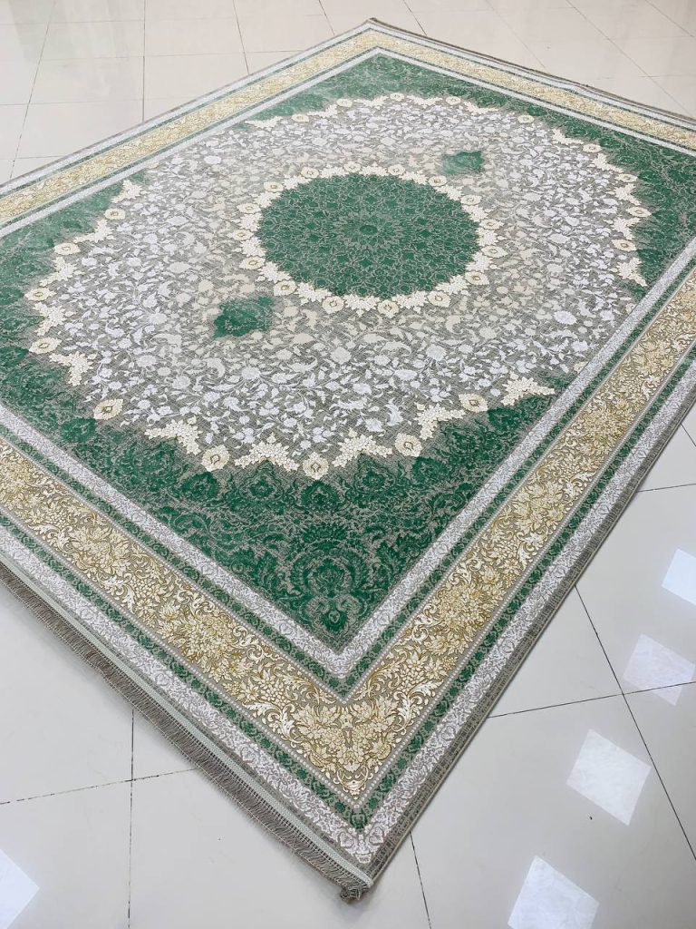 فرش ماشینی ۱۲۰۰ شانه طرح کلاسیک ترمه ای گل برجسته