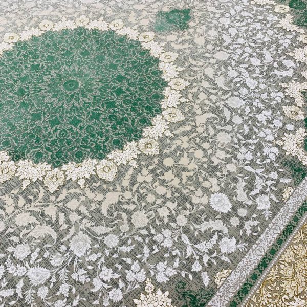 فرش ماشینی ۱۲۰۰ شانه طرح کلاسیک ترمه ای گل برجسته