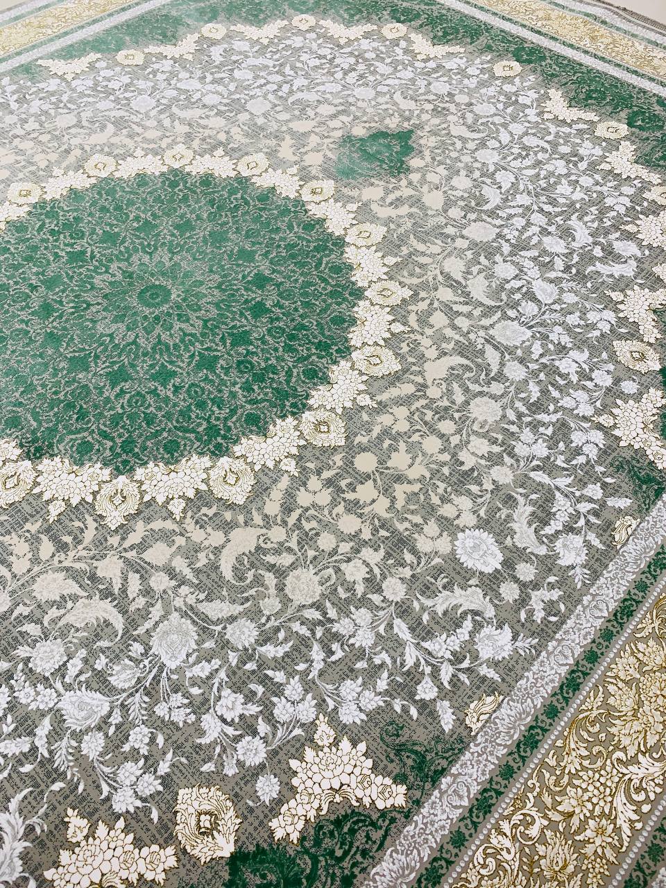 فرش ماشینی ۱۲۰۰ شانه طرح کلاسیک ترمه ای گل برجسته