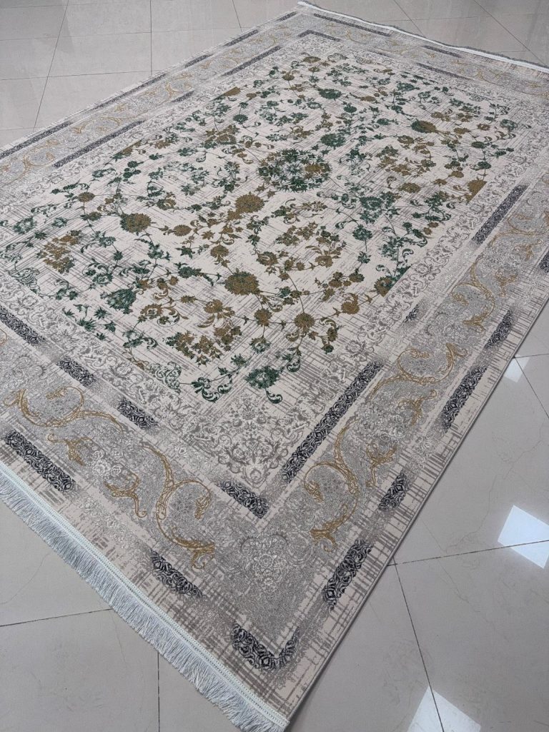 فرش ماشینی ۱۲۰۰ شانه تراکم 3600 طرح 1210 صدفی ساده سنگین وزن