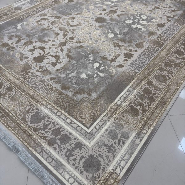 فرش ماشینی ۱۲۰۰ شانه تراکم 3600 طرح 1233 صدفی ساده سنگین وزن