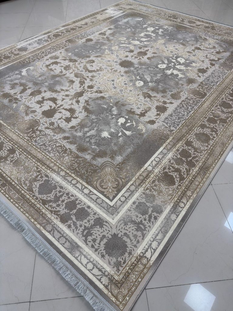 فرش ماشینی ۱۲۰۰ شانه تراکم 3600 طرح 1233 صدفی ساده سنگین وزن