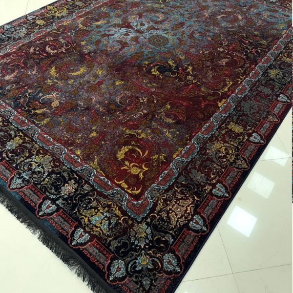 فرش ماشینی ۱۲۰۰ شانه رانا سرمه ای تراکم 3600 ساده سنگین وزن