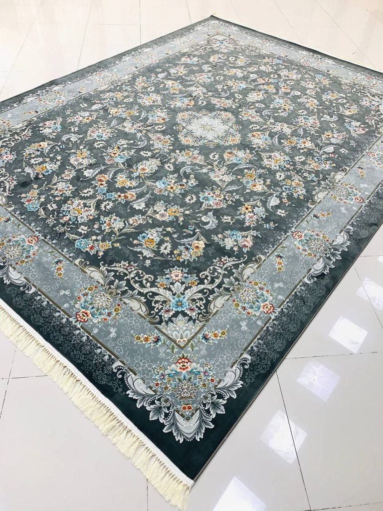 فرش ماشینی ۱۲۰۰ شانه پریزاد دودی تراکم 3600 ساده سنگین وزن